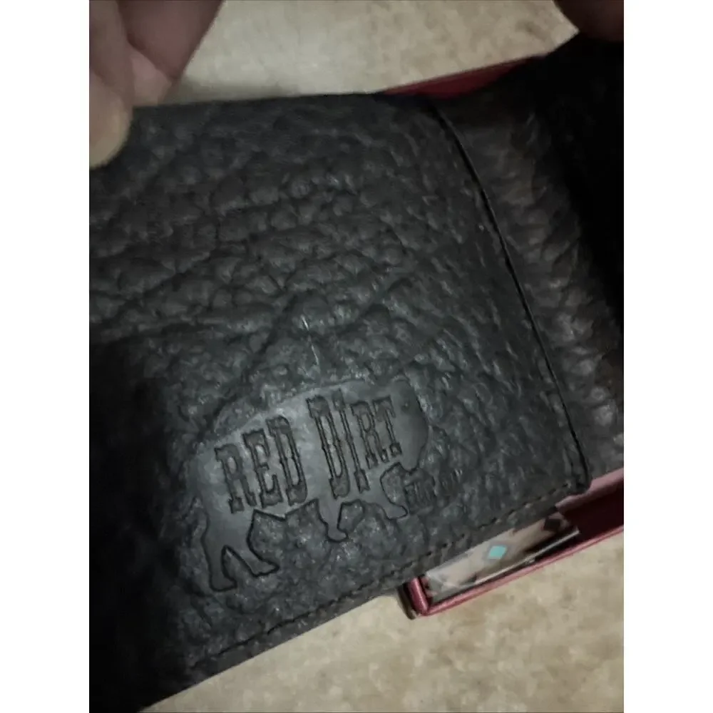 Red Dirt Hat Co Genuine Bison Grain Leather Bifold Wallet Brown NEW NIB